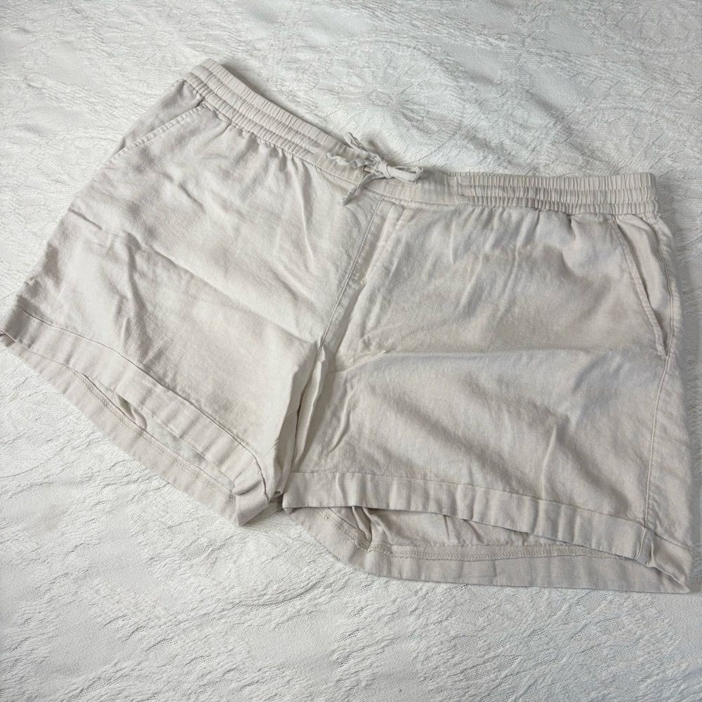 Old Navy Women's Cream Linen Blend Shorts Sz XXL Drawstring Elastic Waist 5"